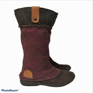 SOREL Tremont Womens 5.5 Leather Sock Boot  Knee High Purple & Brown Fabric